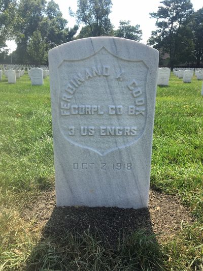Headstone Front of Ferdinand Cook. Arlington National Cemetery.