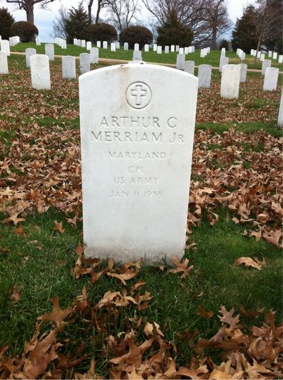 Headstone Front of Arthur Merriam. Arlington National Cemetery.