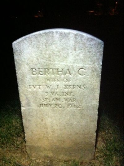 Headstone Front of Bertha Kerns. Arlington National Cemetery.
