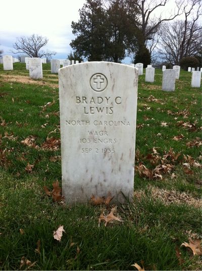 Headstone Front of Brady Lewis. Arlington National Cemetery.
